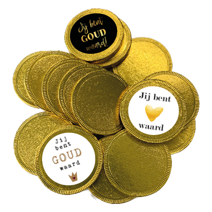 Gouden koffiechocolade munt met logosticker